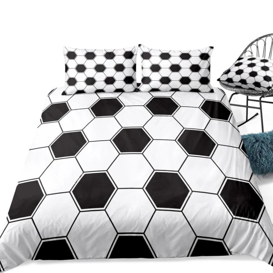 2/3-Piece Black & White Soccer Ball Pattern Duvet Cover Set - Image 4