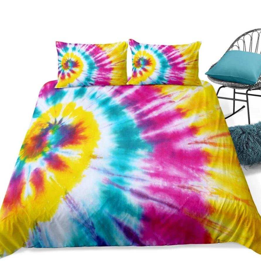 2/3-Piece Pink & Yellow Tie-Dye Duvet Cover Set - Image 4
