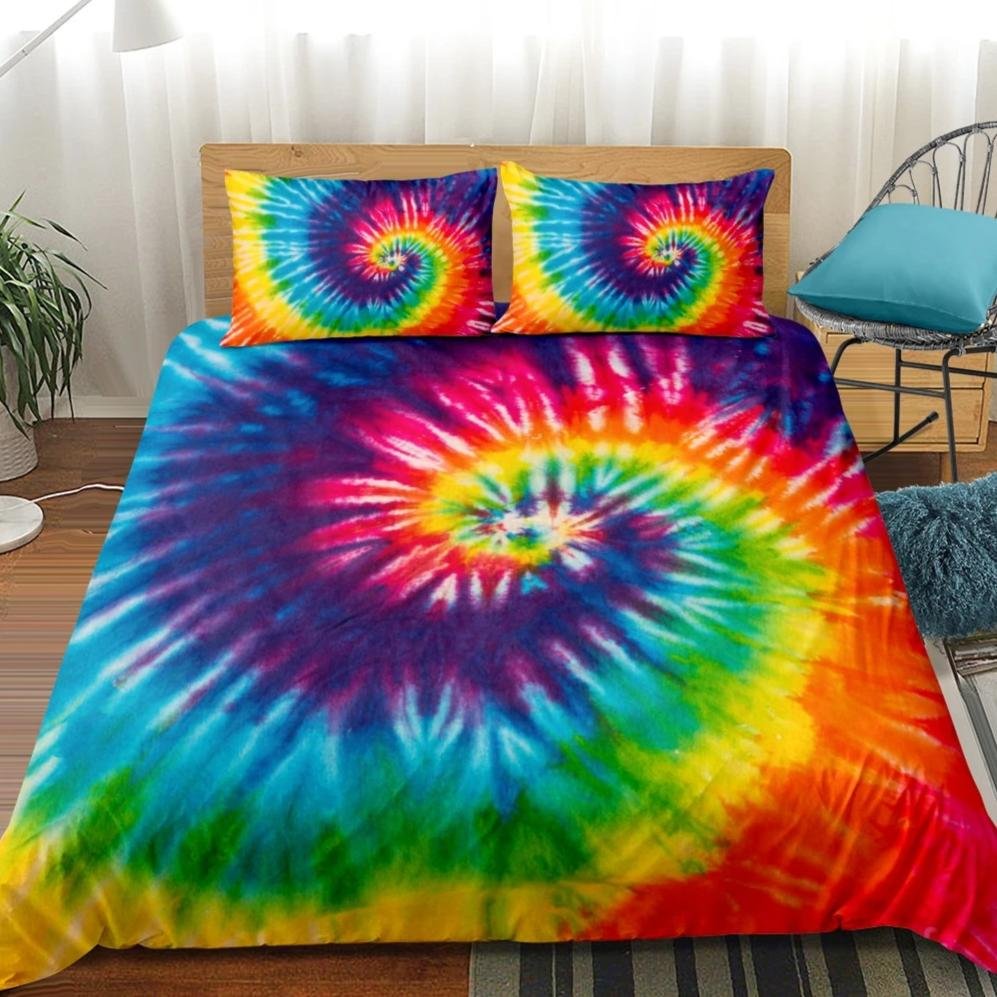 2/3-Piece Bold Rainbow Tie-Dye Duvet Cover Set