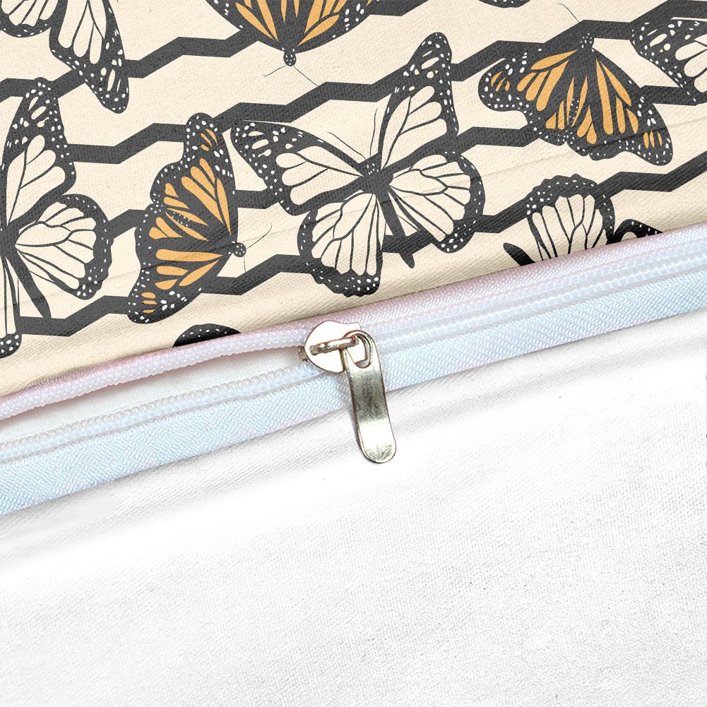 Beige 2/3-Piece Striped Butterfly Pattern Duvet Cover Set - Image 3