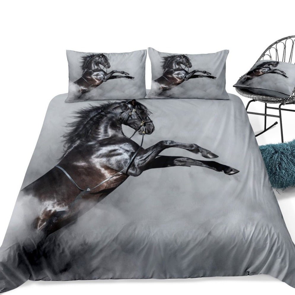 Gray 2/3-Piece Black Stallion Horse Duvet Cover Set - Image 4