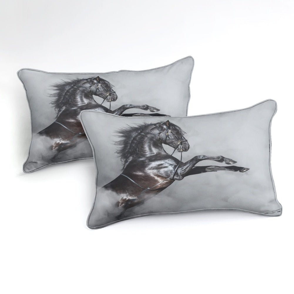 Gray 2/3-Piece Black Stallion Horse Duvet Cover Set - Image 2