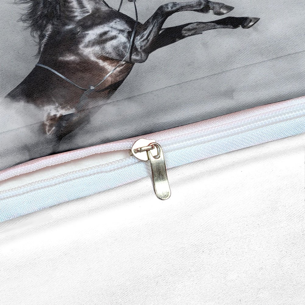 Gray 2/3-Piece Black Stallion Horse Duvet Cover Set - Image 3