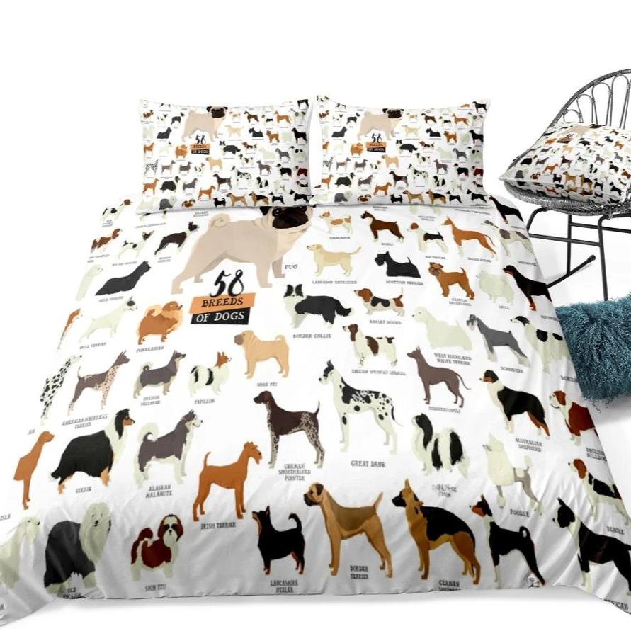 White 2/3-Piece Pet Dog Breeds Duvet Cover Set - Image 4