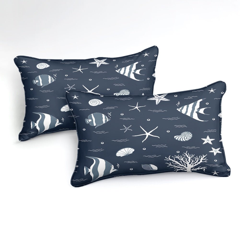 Navy Blue 2/3-Piece Nautical Sea Life Duvet Cover Set - Image 2