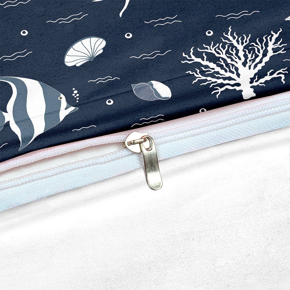 Navy Blue 2/3-Piece Nautical Sea Life Duvet Cover Set - Image 3
