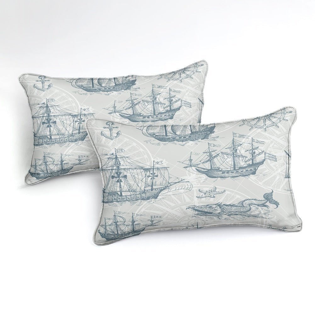 Gray 2/3-Piece Nautical Ocean Voyage Duvet Cover Set - Image 2