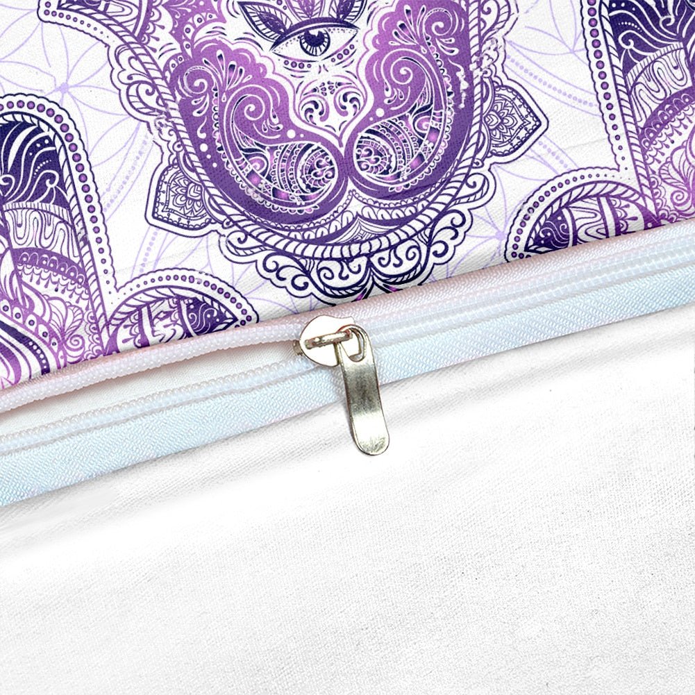 2/3-Piece Purple Bohemian Hamsa Hand Duvet Cover Set - Image 3