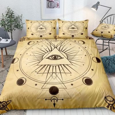 Beige 2/3 Piece Lunar Eclipse Illuminati Duvet Cover Set