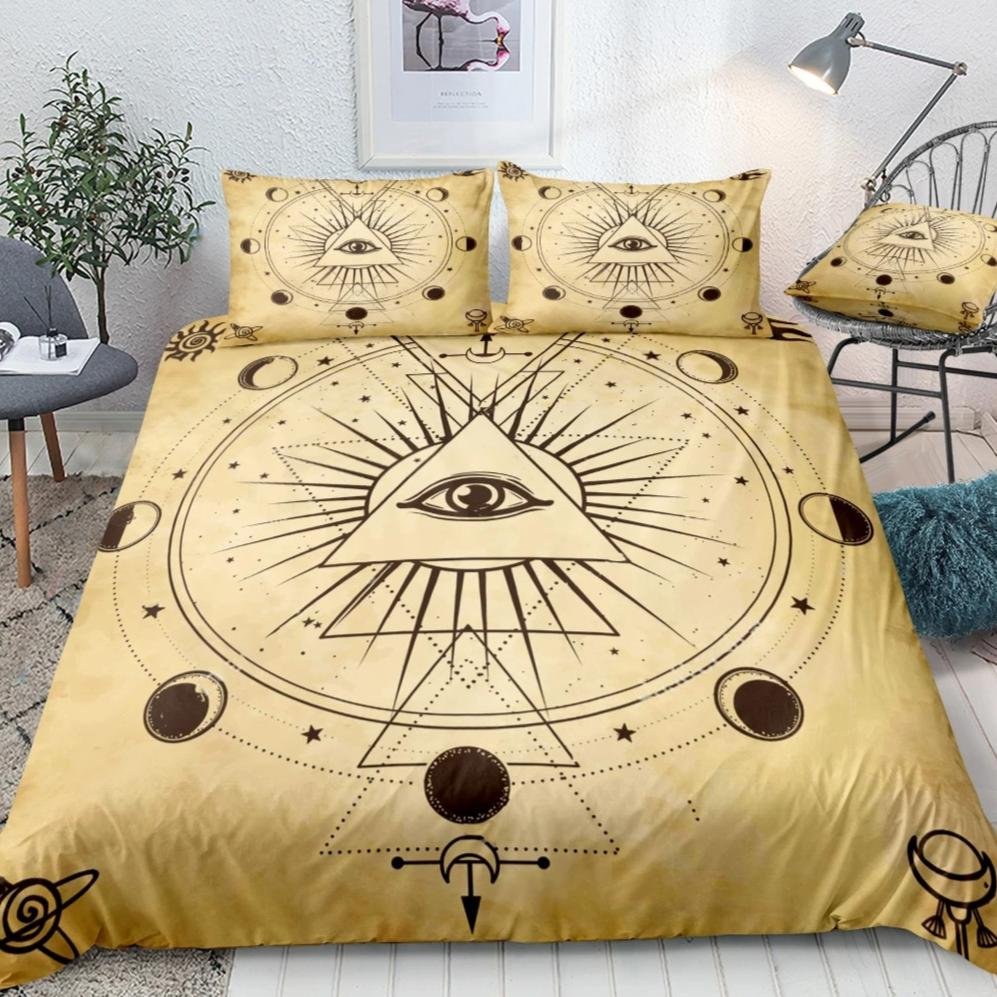 Beige 2/3 Piece Lunar Eclipse Illuminati Duvet Cover Set
