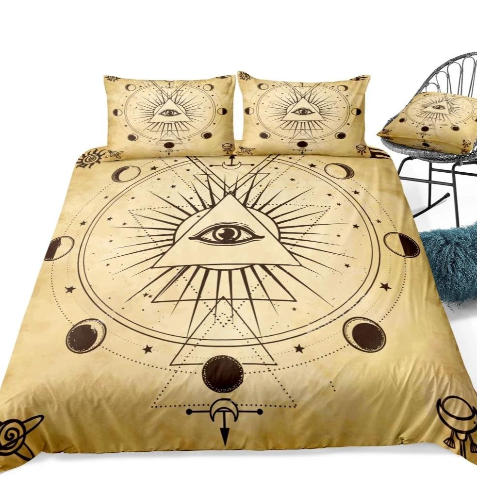 Beige 2/3 Piece Lunar Eclipse Illuminati Duvet Cover Set - Image 2