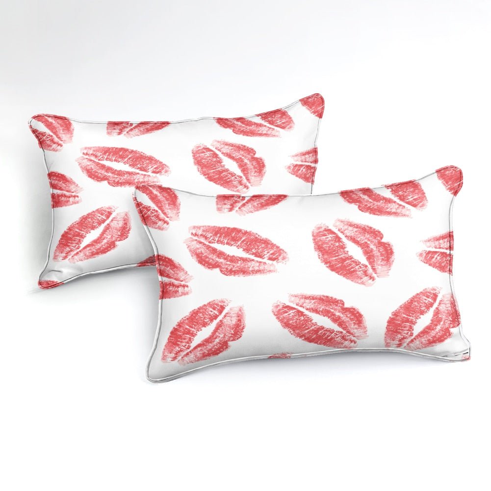 White 2/3-Piece Kissing Red Lip Pattern Duvet Cover Set - Image 2