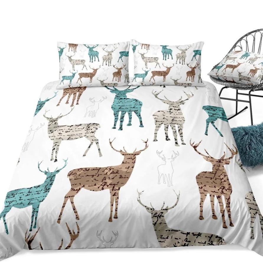 White 2/3-Piece Deer Elk Silhouette Duvet Cover Set - Image 4