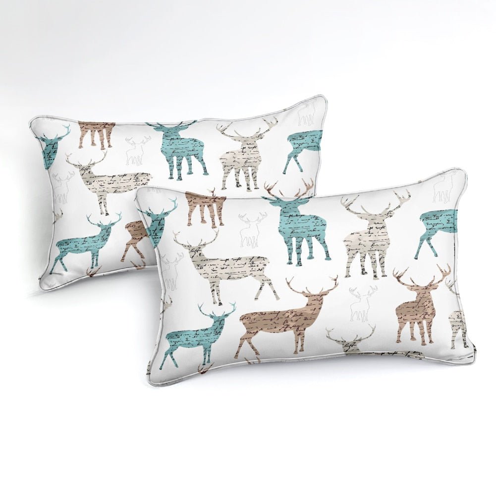 White 2/3-Piece Deer Elk Silhouette Duvet Cover Set - Image 2