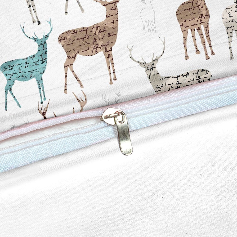 White 2/3-Piece Deer Elk Silhouette Duvet Cover Set - Image 3