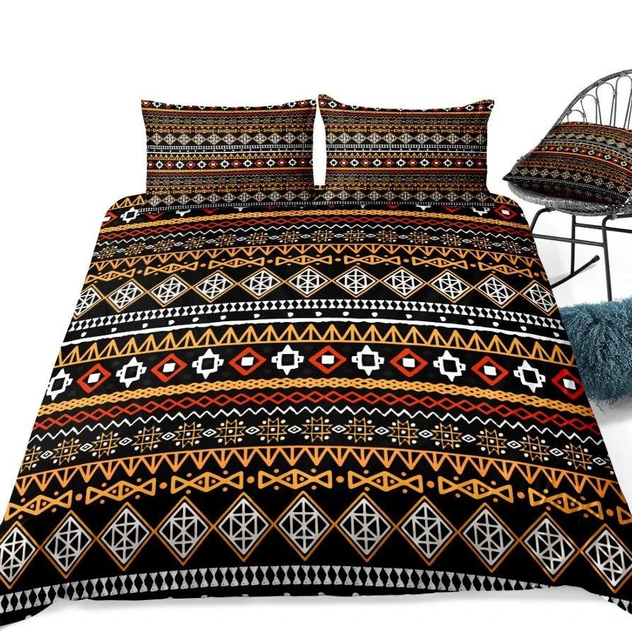 2/3-Piece Black & Orange Ethnic Stripe Duvet Cover Set - Image 4