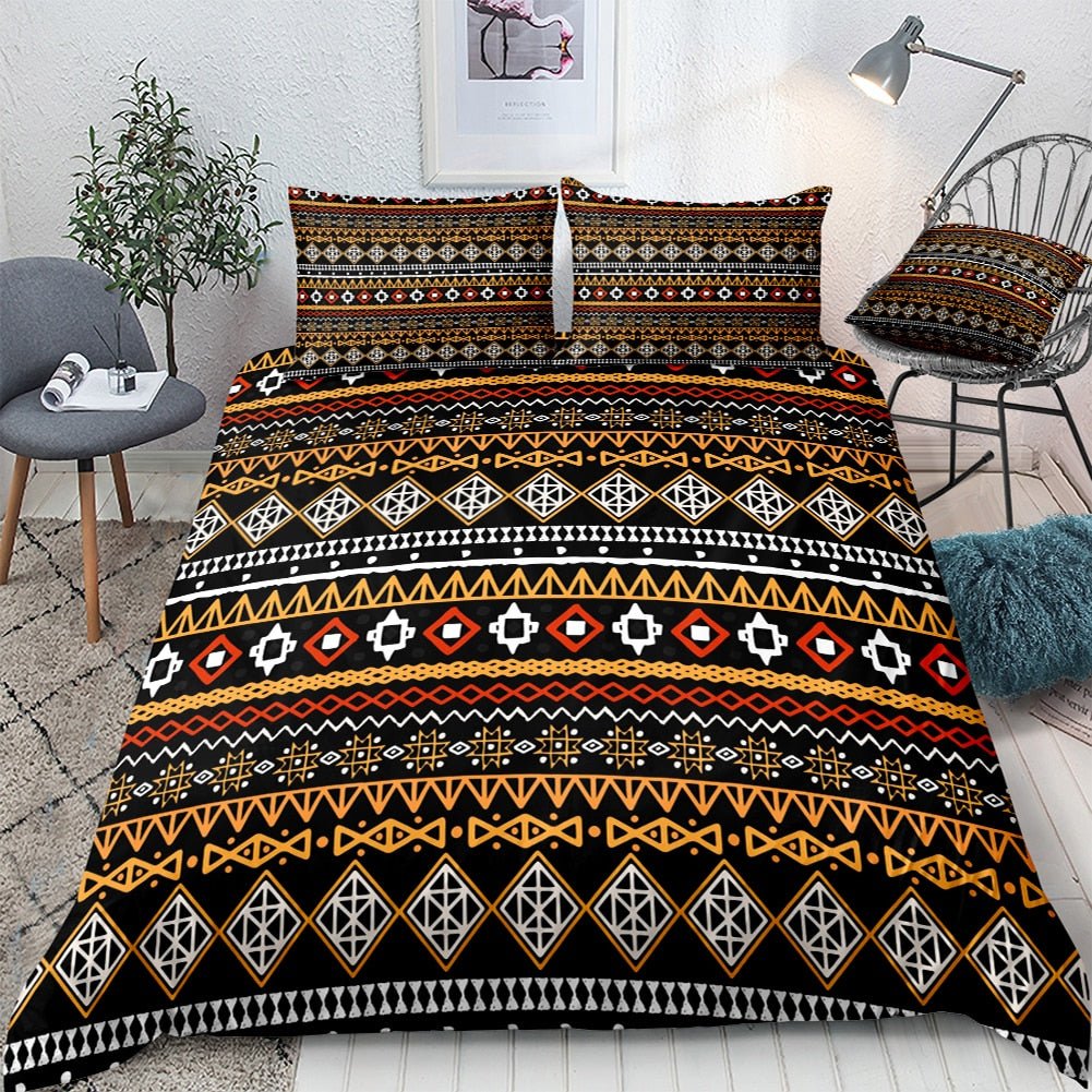 2/3-Piece Black & Orange Ethnic Stripe Duvet Cover Set