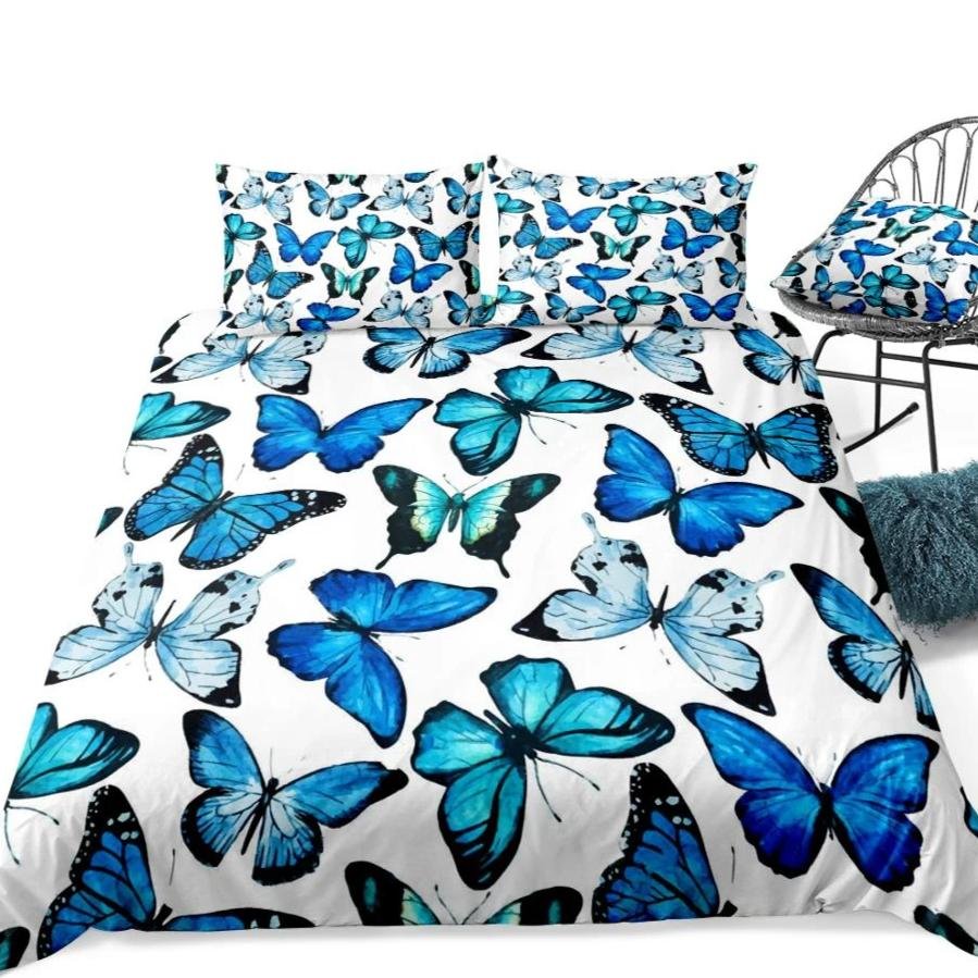 2/3-Piece Flying Blue Butterfly Pattern Duvet Cover Set - Image 4