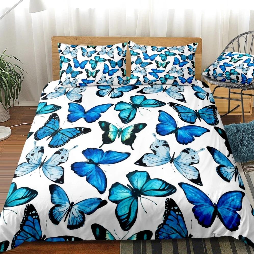 2/3-Piece Flying Blue Butterfly Pattern Duvet Cover Set
