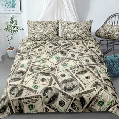 2/3-Piece Hundred Dollar Bill Money Print Duvet Cover Set