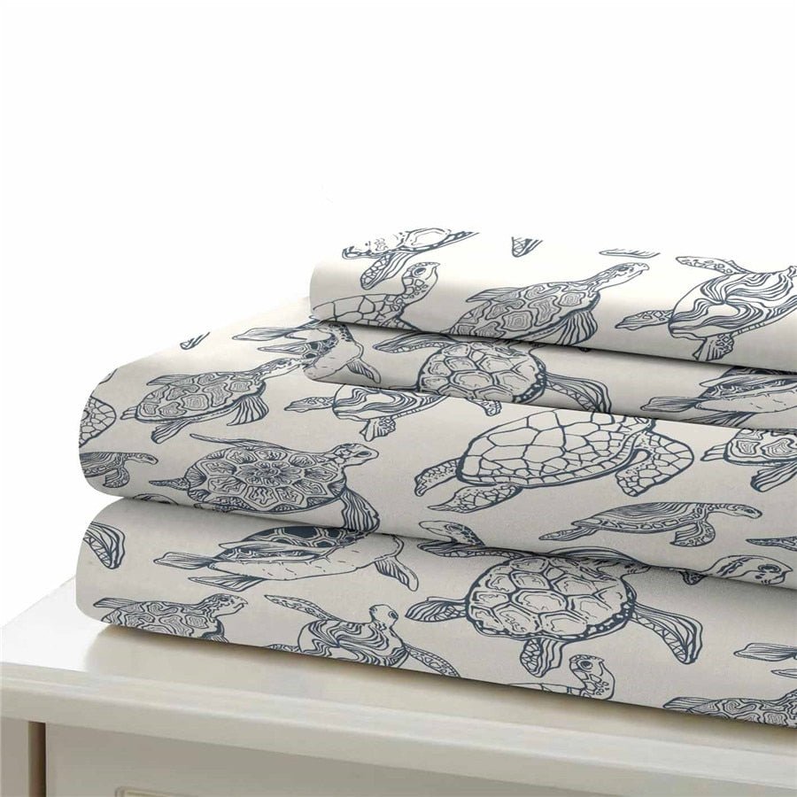 White 3-Piece Sea Turtle Pattern Duvet Cover Bedding Set - Image 4