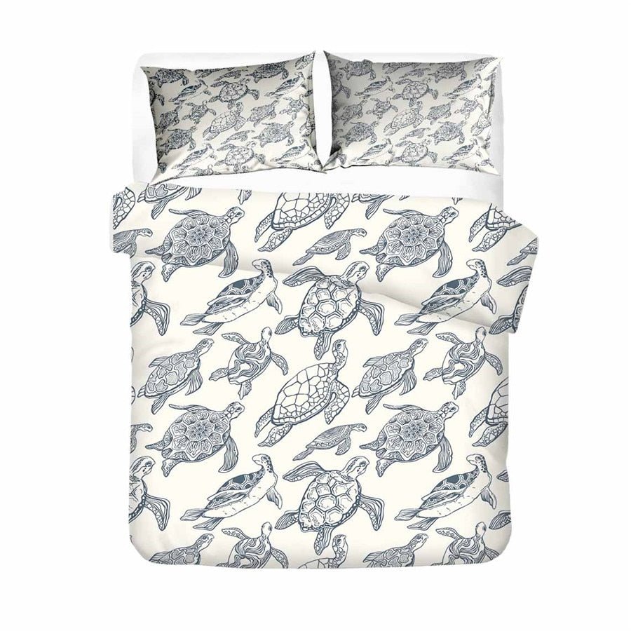 White 3-Piece Sea Turtle Pattern Duvet Cover Bedding Set - Image 7