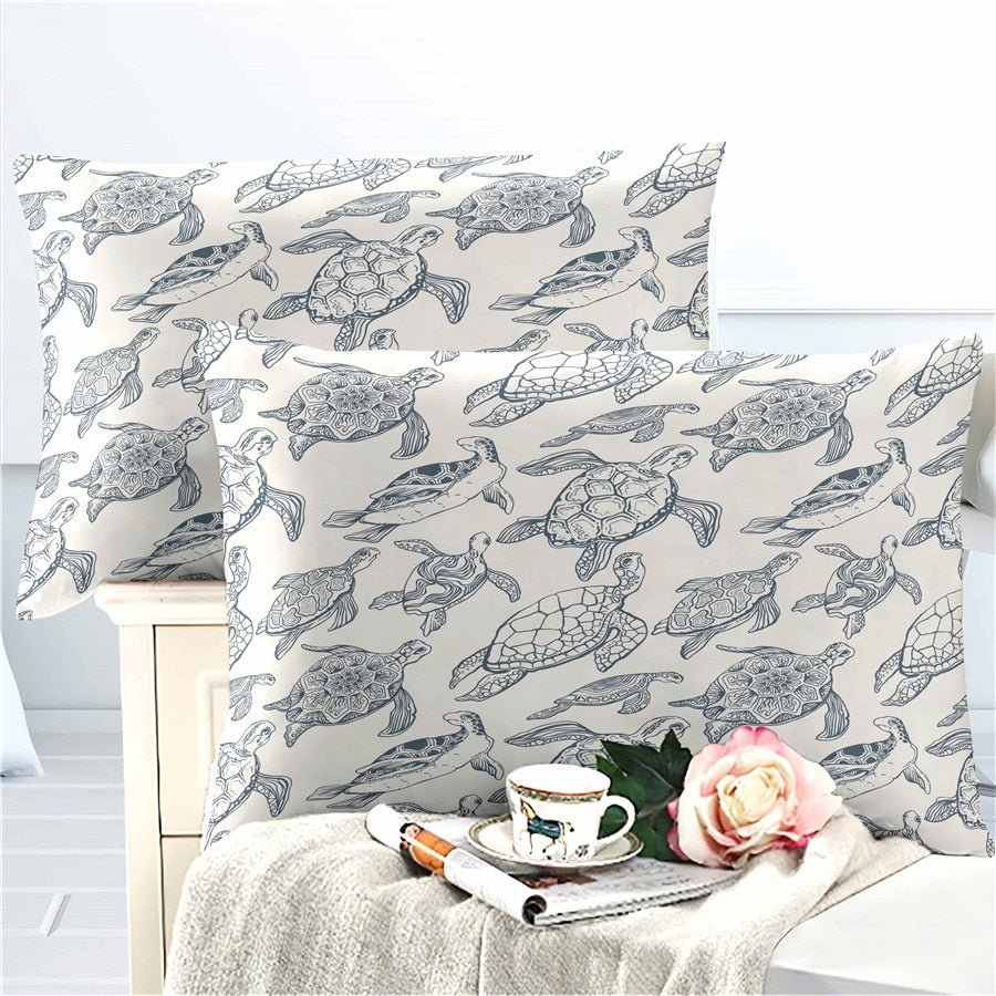 White 3-Piece Sea Turtle Pattern Duvet Cover Bedding Set - Image 3