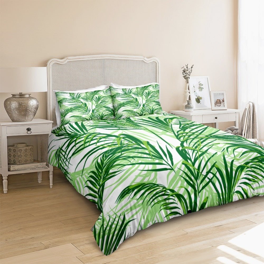 2/3-Piece Green Tropical Palm Fronds Duvet Cover Set - Image 2
