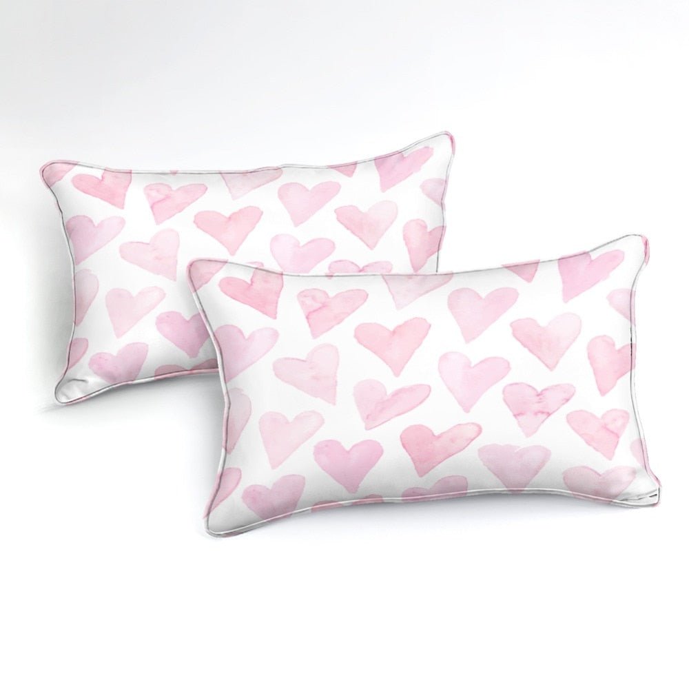 White 2/3-Piece Painted Pink Heart Pattern Duvet Cover Set - Image 3