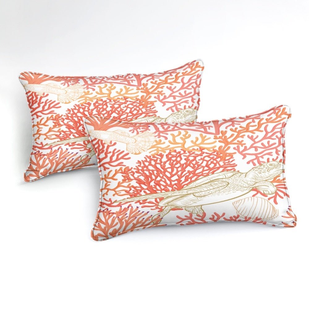 White 2/3-Piece Red Coral Sea Turtle Duvet Cover Set - Image 3