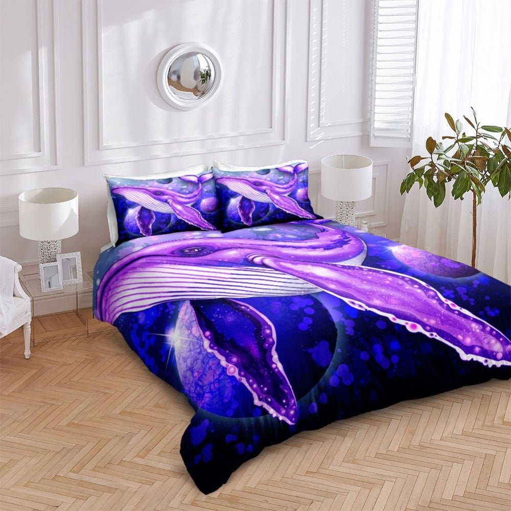 2/3-Piece Cosmic Purple Blue Whale Duvet Cover Set - Image 2