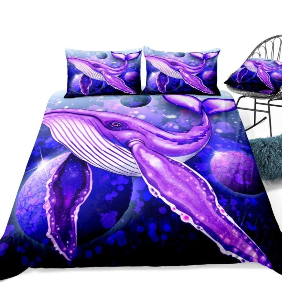 2/3-Piece Cosmic Purple Blue Whale Duvet Cover Set - Image 4