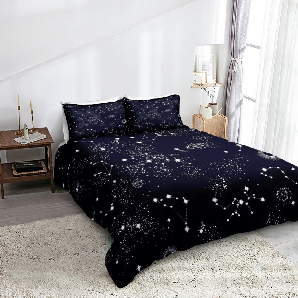 2/3-Piece Black Night Sky Space Constellation Duvet Cover Set - Image 2