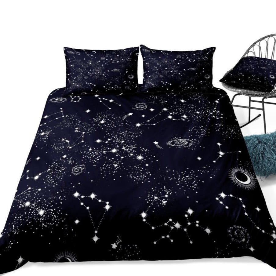 2/3-Piece Black Night Sky Space Constellation Duvet Cover Set - Image 4