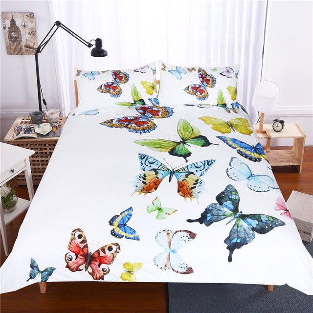 White 2/3-Piece Colorful Flying Butterflies Duvet Cover Set - Image 2