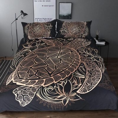3-Piece Patterned Gold Sea Turtle Duvet Cover Set