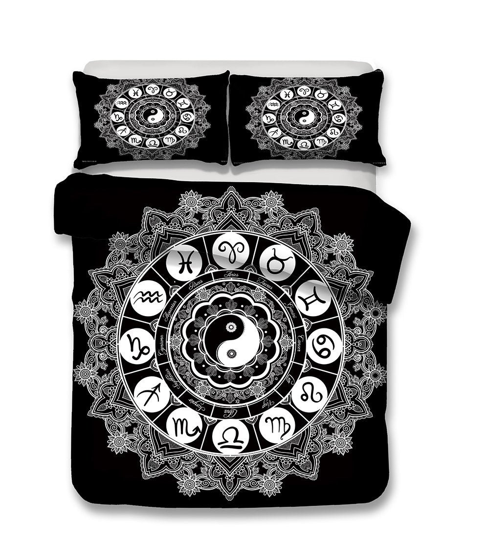 2/3-Piece Black & White Yin-Yang Zodiac Chart Duvet Set - Image 2