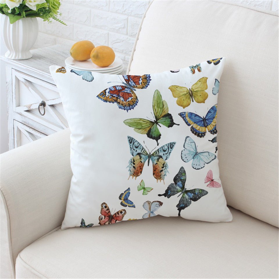 White Colorful Flying Butterflies Throw Pillow Cover - Image 2