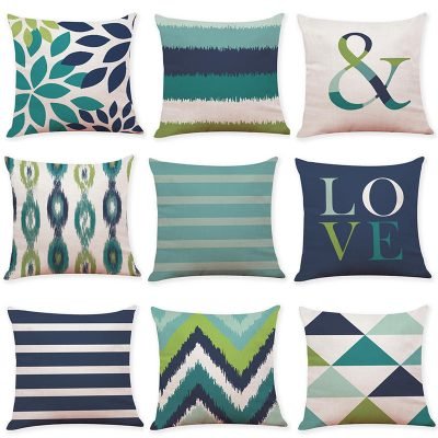 18?? Blue / Green Geometric Pattern Throw Pillow Cover