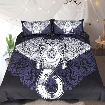 Black & White 3-Piece Bohemian Elephant Duvet Cover Set