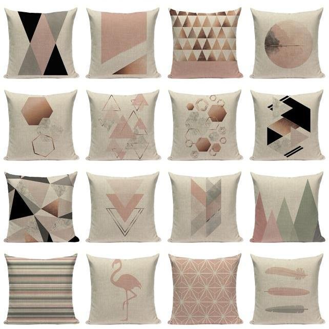 18?? Pink Nordic Geometric Elements Throw Pillow Cover