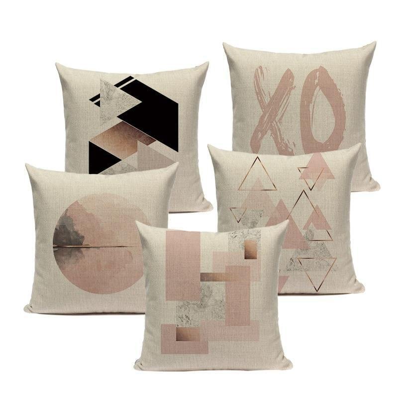 18?? Pink Nordic Geometric Elements Throw Pillow Cover - Image 2