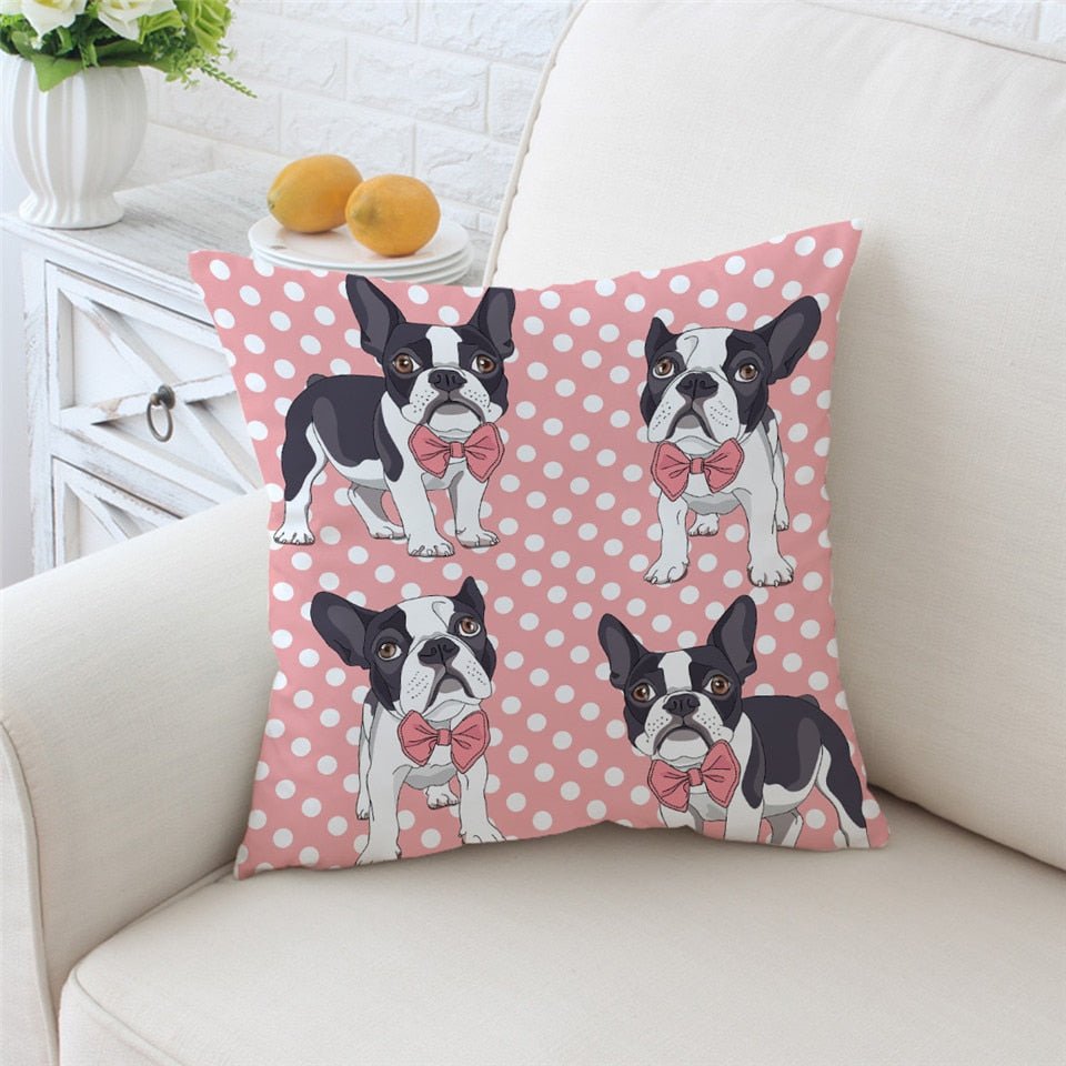 Pink Polka Dot Puppy Microfiber Throw Pillow Cover - Image 2