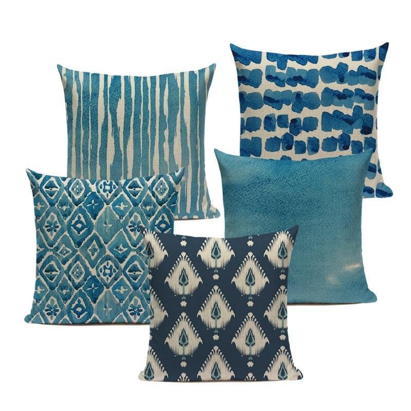 18?? Blue Abstract Watercolor Pattern Throw Pillow Cover - Image 2