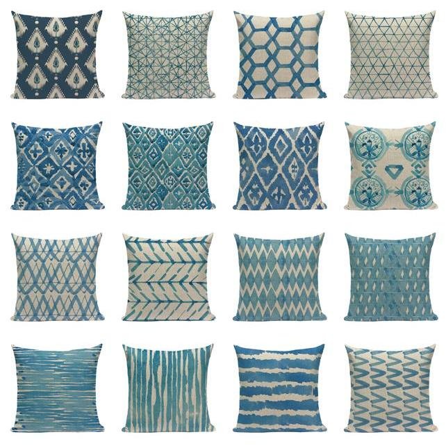 18?? Blue Abstract Watercolor Pattern Throw Pillow Cover