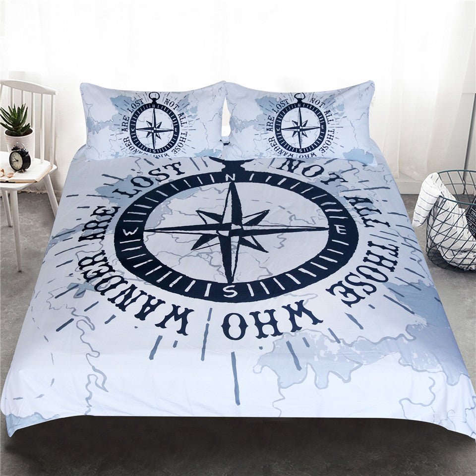 3-Piece Nautical Wandering Compass Duvet Cover Set