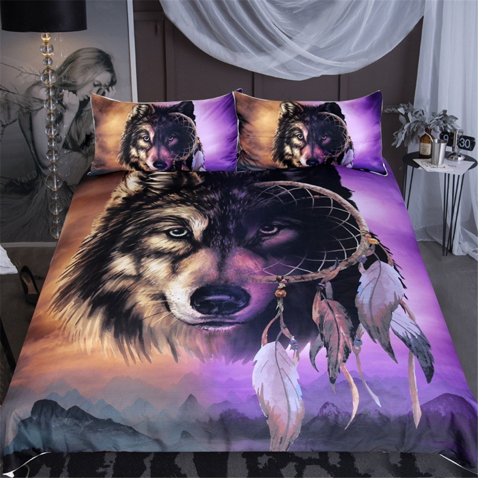 3-Piece Mystical Dreamcatcher Wolf Duvet Cover Set