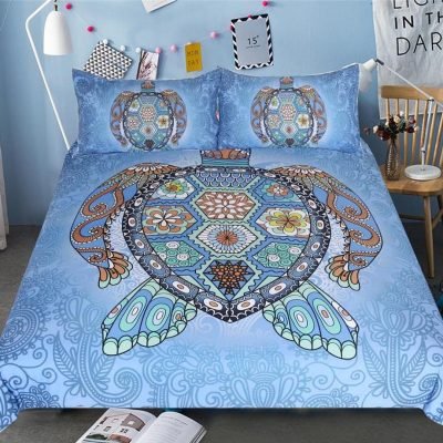 Light Blue 3-Piece Mandala Sea Turtle Duvet Cover Set