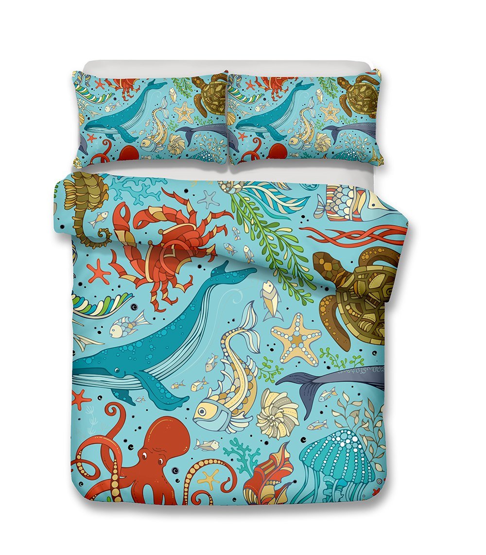 2/3-Piece Kids Cartoon Sea Creature Duvet Cover Set - Image 2