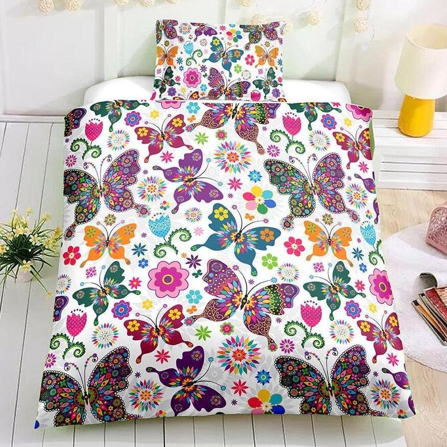 White 2/3-Piece Bohemian Butterfly Pattern Duvet Cover Set